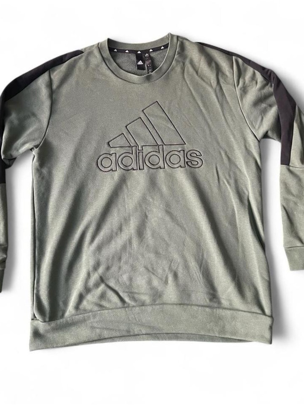 adidas Olive Green Crewneck Sweatshirt with Dark Shoulder Panels